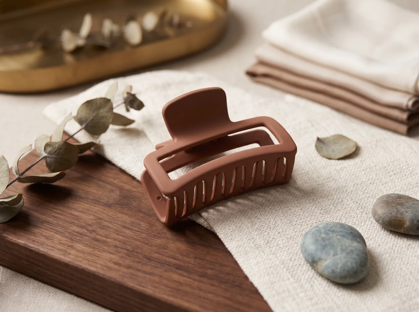 Stylish Matte Finish Hair Claw Clip for Women - Terracotta Brown