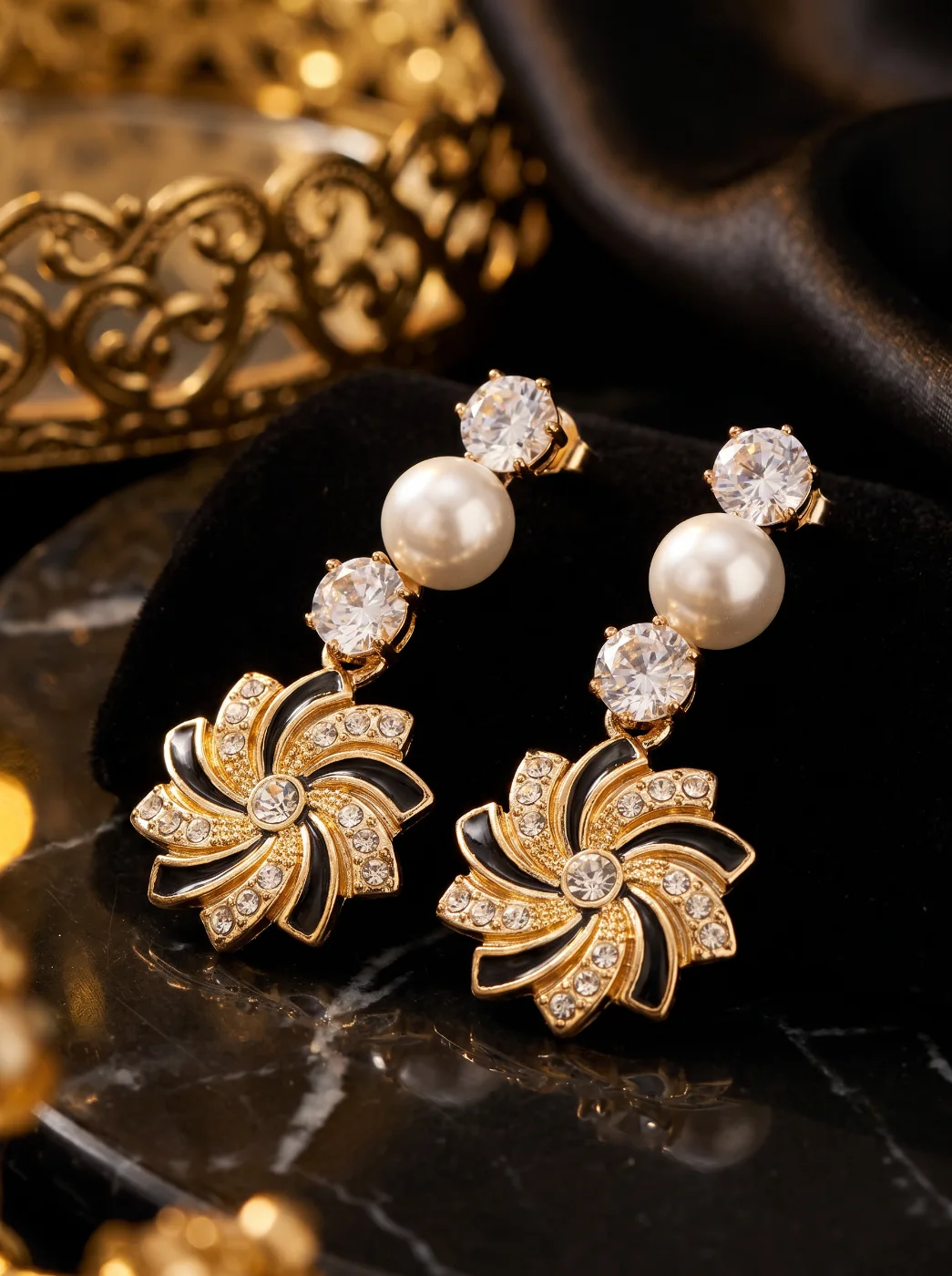 Elegant Gold Plated Pearl & Cubic Zirconia Drop Earrings for Women