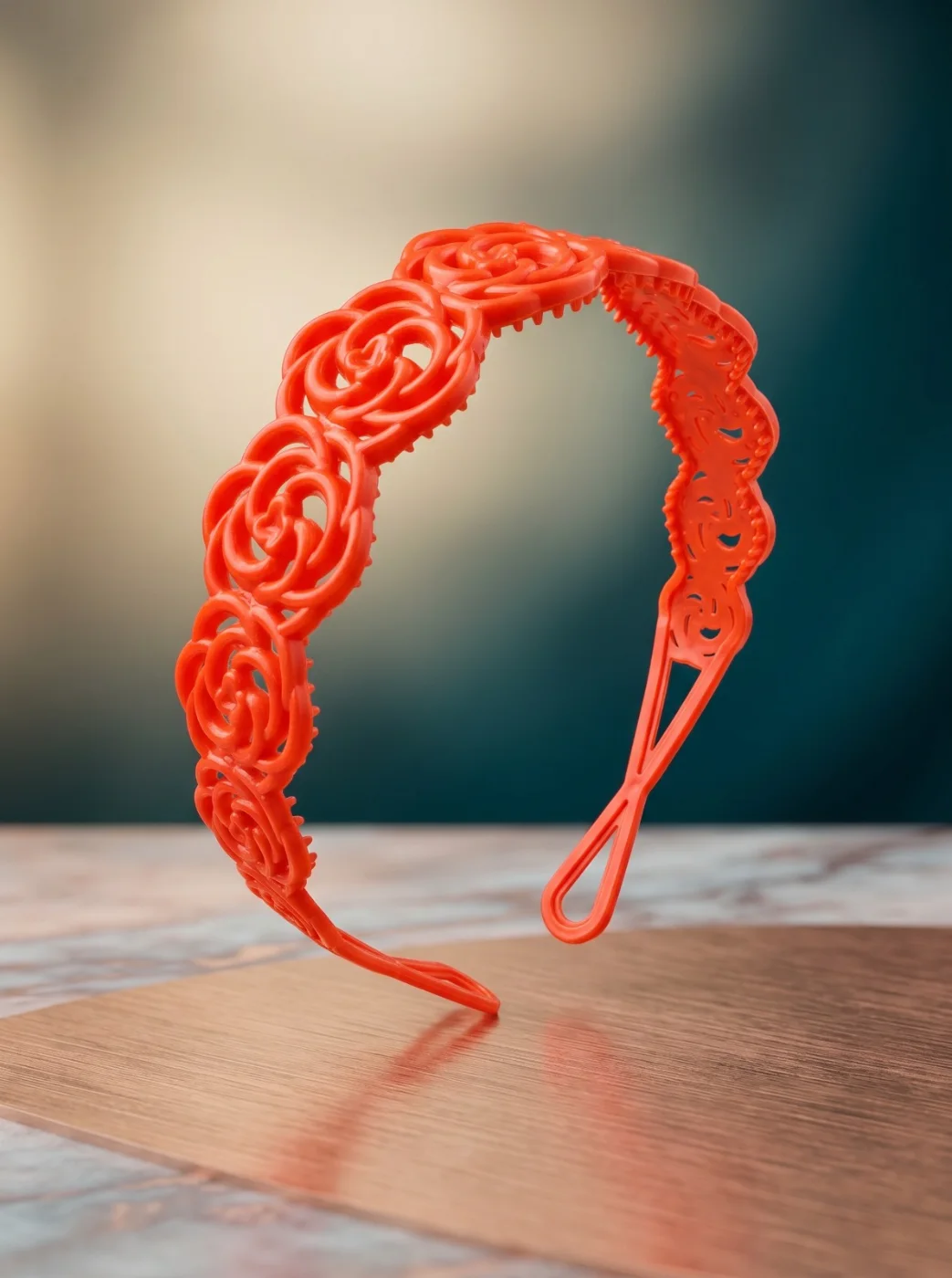 Orange Floral Rose Design Plastic Hair Headband for Girls and Women