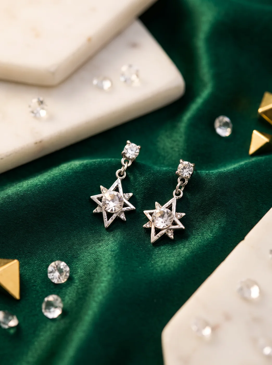 Silver Plated Star Dangle Earrings with Clear Stones for Women