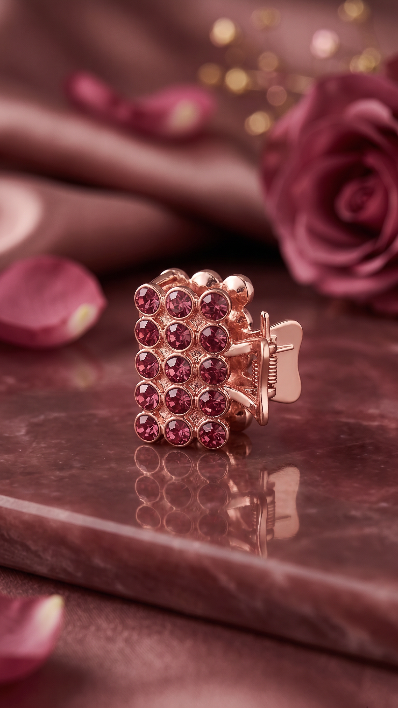Rose Gold Multi-Color Stone Embellished Mini Hair Claw Clip for Women
