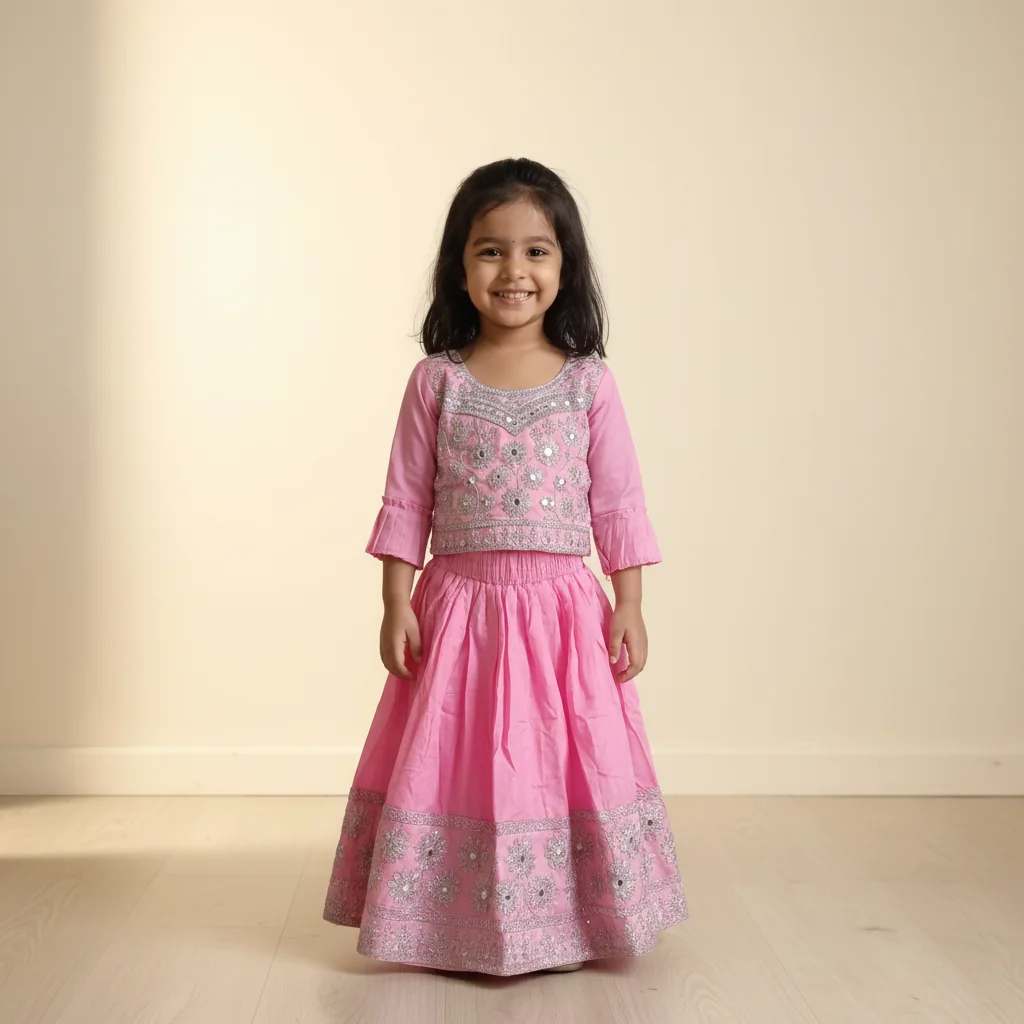 Pink Embroidered Kids Lehenga Choli Set