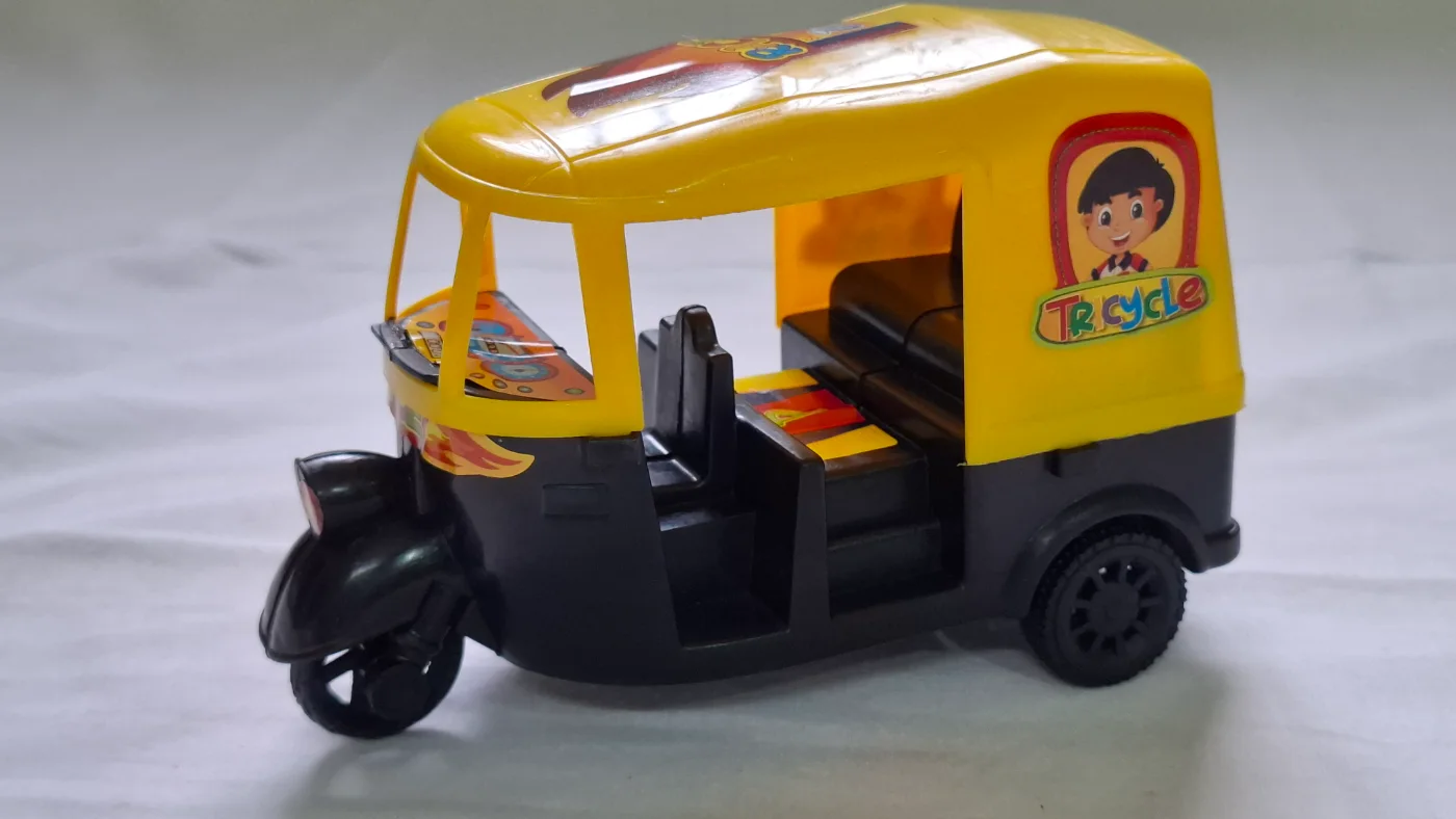 Kids Yellow and Black Plastic Toy Auto Rickshaw for Play
