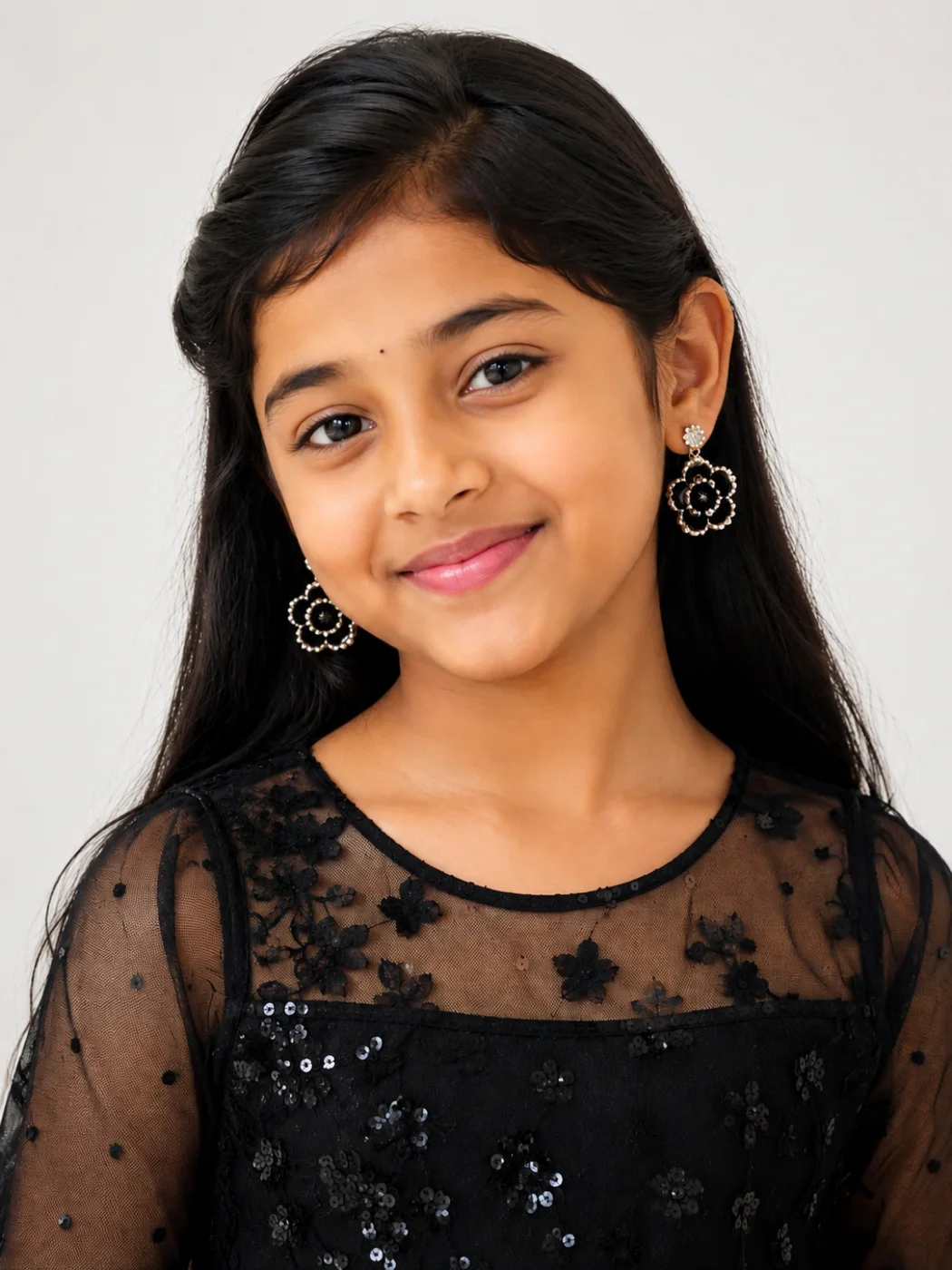 Girls Black Sequin & Embroidered Net Party Dress