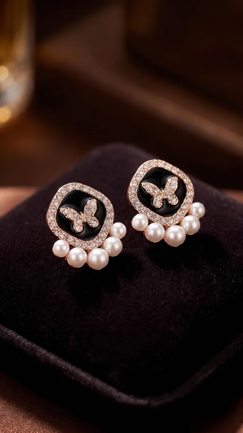 Kids' Butterfly Pearl Drop Stud Earrings for Girls