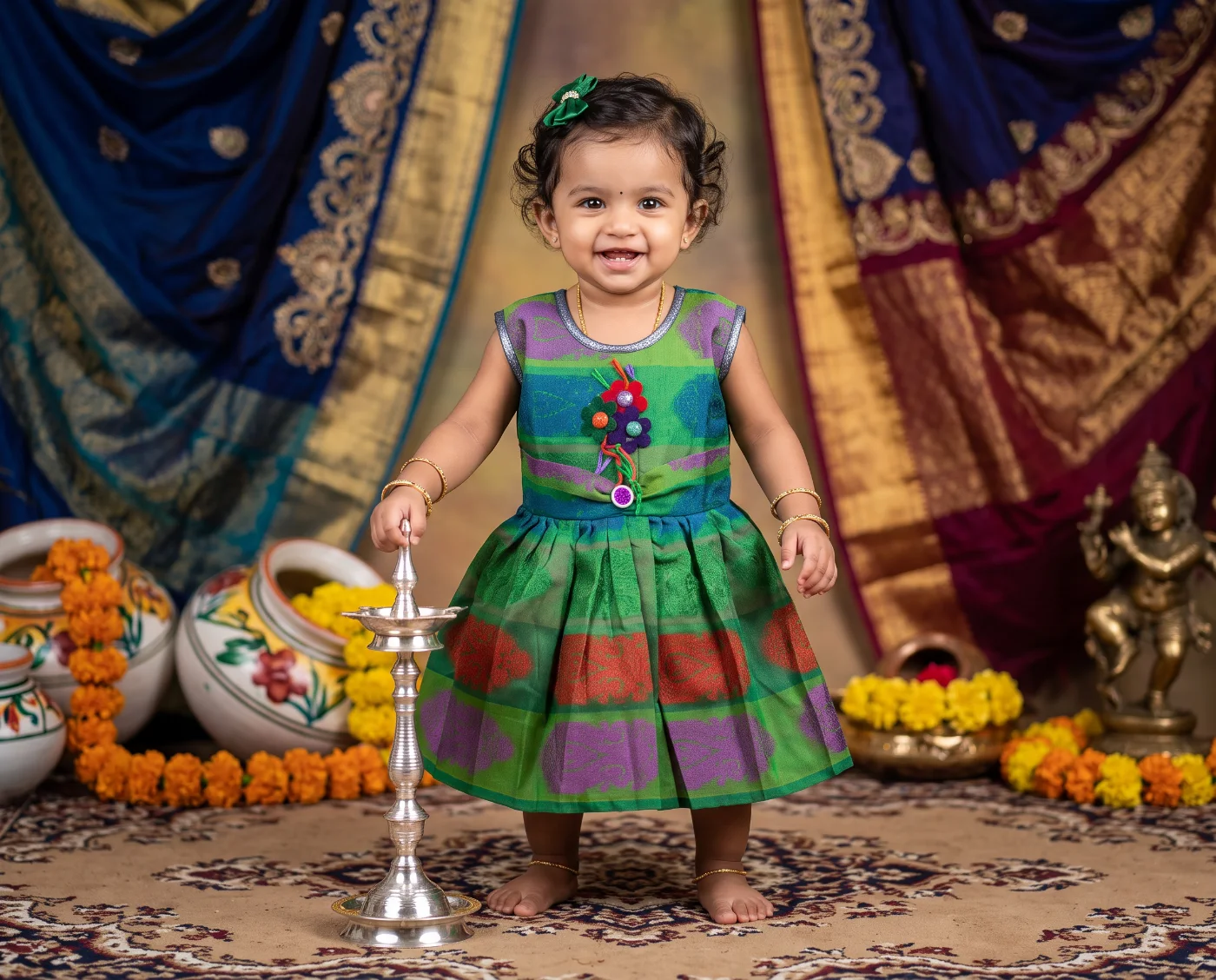 Baby Girl's Traditional Sleeveless Frock Dress with Ethnic Print