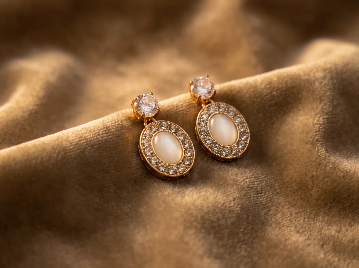 Elegant Gold Plated Oval Drop Earrings with White Stones for Women