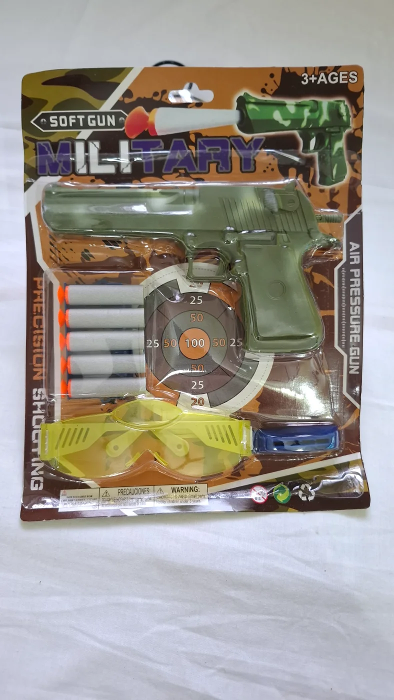 Military Soft Gun Toy Set with Darts, Target & Safety Glasses for Kids 3+ Ages