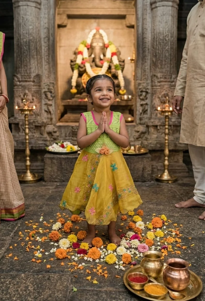 Girls Yellow and Green Embroidered Traditional Festive Dress