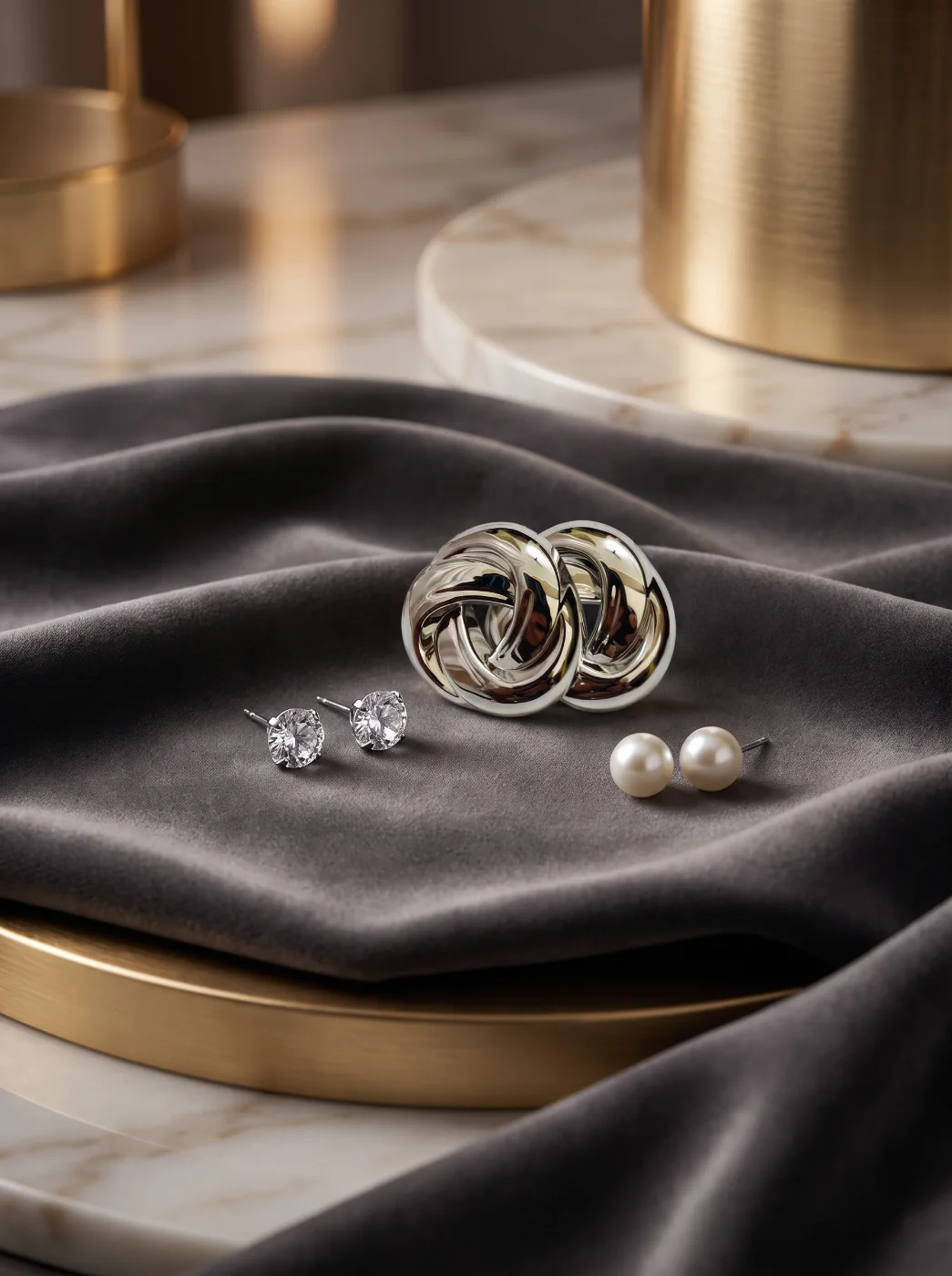 Elegant Stud Earring Collection: Knot, Solitaire & Pearl Designs for Women