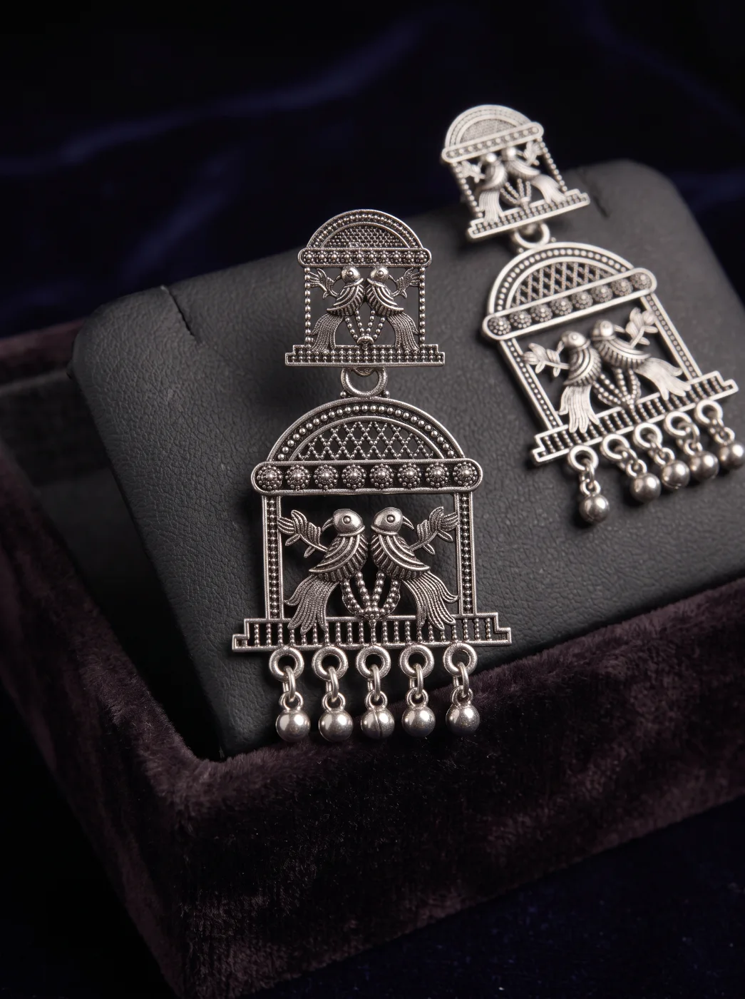 Oxidized Silver Plated Bird Motif Dangle Earrings for Women